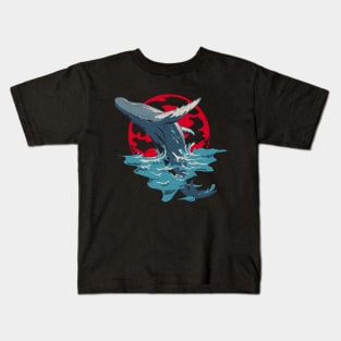 Whale Art - Humpback Whale Breaching Anime Style Kids T-Shirt